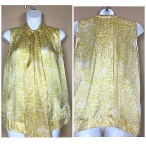 CAbi #801 100% Silk Yellow Floral Print Blouse